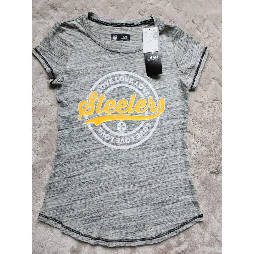 NFL Team Apparel Pittsburgh Steelers Justice Girls Size 7 T-Shirt Glitter Logo